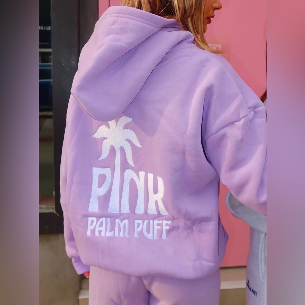 PINK Palm Puff Classic Hoddie in Orchid Lilac Hoodie Oversized Embroidered